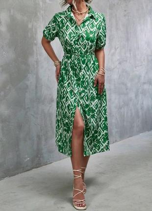 Зеленое платье-рубашка3 фото