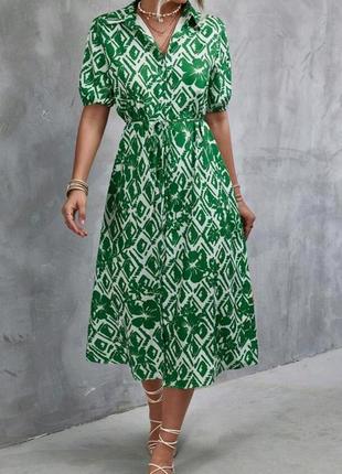 Зеленое платье-рубашка2 фото