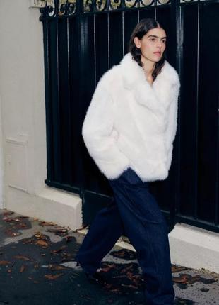 Шубка женская искусственный мех серо-бежевая zara new