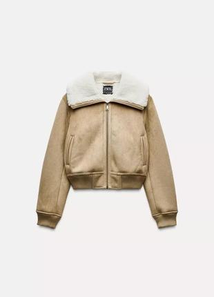 Куртка двусторонняя бежевая на овчине zara new4 фото