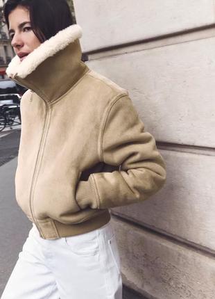 Куртка двусторонняя бежевая на овчине zara new2 фото