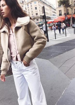 Куртка двусторонняя бежевая на овчине zara new3 фото