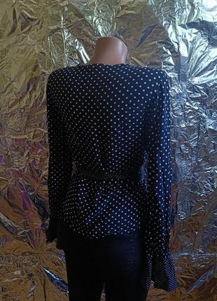 🧸 розпродаж! чорна блузка блуза жіноча у горошок на запах 🧸3 фото