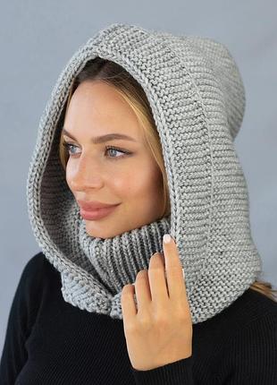 Модная женская шапка-капор с воротником, лея, свет серый