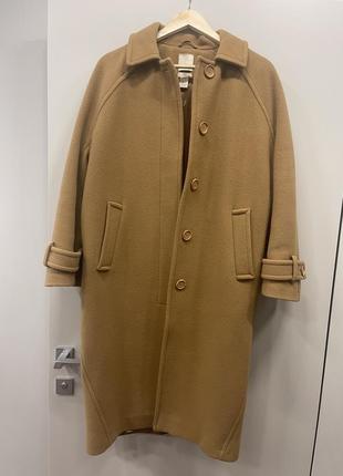 Пальто женское hm бежевого цвета демисезон wool laine