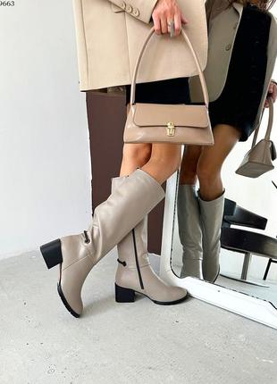 Зимові чоботи з натуральної італійської шкіри та замші жіночі на невисокому каблуку