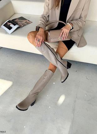 Зимові чоботи з натуральної італійської шкіри та замші жіночі на невисокому каблуку