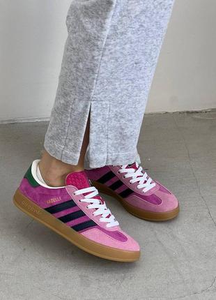 Кросівки adidas gazelle x gucci pink green4 фото