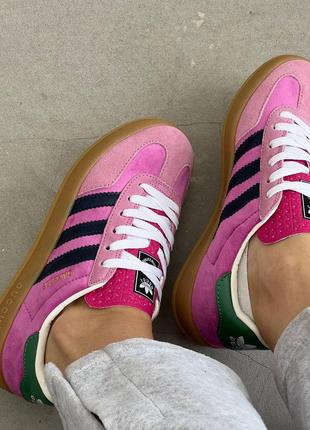 Кросівки adidas gazelle x gucci pink green2 фото