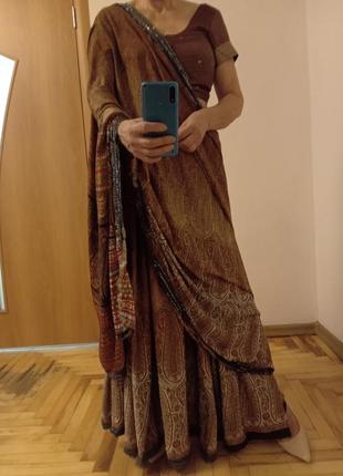 Цветное красивое сари, комплект, индийский наряд