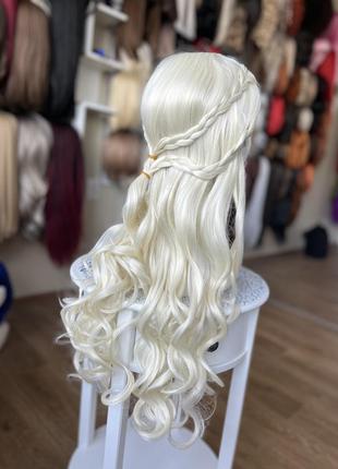 Парик дайнерис, эльза, молочный длинный, белый волнистый. таргариен, дом дракона, игра престолов