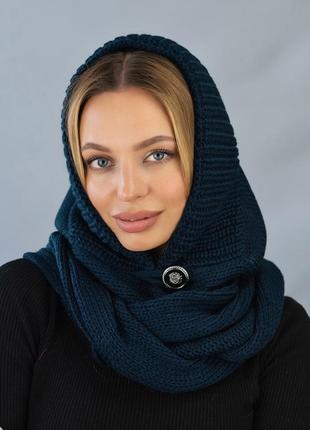 Жіноча шапка-капюшон з шарфом дайна, джинс