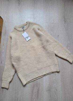 Светр кофта в'язаний бежевий waffle knit s m zara 3166/4035 фото