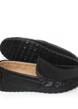Мужские черные летние туфли мокасины с перфорацией кожаные, экокожа,человечная летняя обувь перфорация3 фото