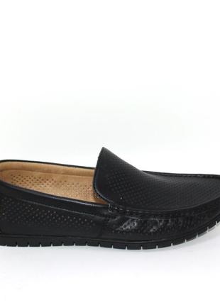 Мужские черные летние туфли мокасины с перфорацией кожаные, экокожа,человечная летняя обувь перфорация6 фото