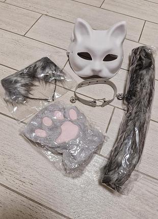 Набір квадробера: маска для самостійного декору, хвіст 44см, перчатки, чокер, вушка