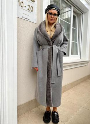 Пальто шерсть с норкой