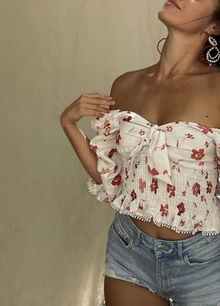 Топ блуза с пышными рукавами - фонариком zara