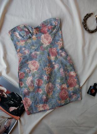 Актуальна джинсова сукня бюстьє квітковий принт люкс якість від topshop