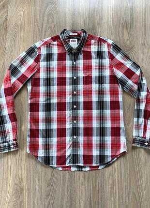 Мужская хлопковая рубашка с длинным рукавом в клетку levis slim fit