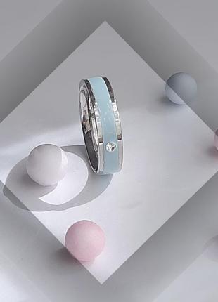 💍 кольцо медицинская сталь хирургическая сталь 316l цирконий эмаль  голубой