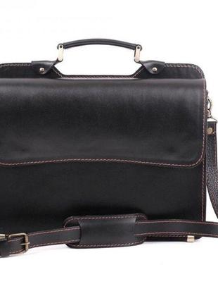 Стильный оригинальный портфель 2 отделения кежуал casual кожаный качественный  ручная работа черный4 фото