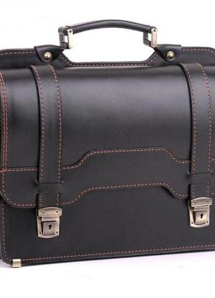 Стильный оригинальный портфель 2 отделения кежуал casual кожаный качественный  ручная работа черный9 фото