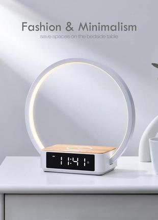 Прикроватная настольная лампа wilit, сенсорная лампа с будильником и беспроводной зарядкой, будильник, светоди3 фото