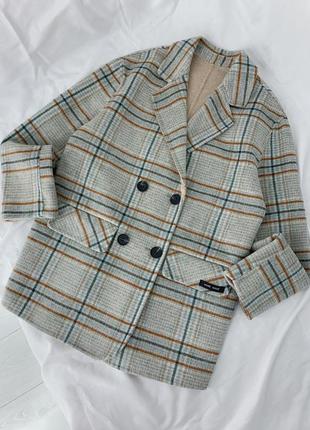 Шерстяной пиджак пальто в клетку hand made