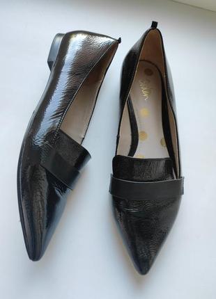 Кожаные туфли балетки лоферы с острым носком р.39/25.5см1 фото