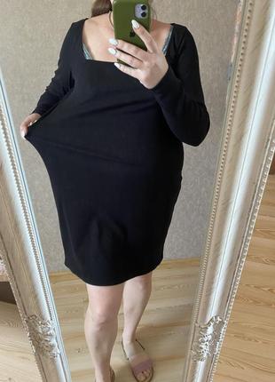Чёрное красивое трикотажное платье в рубчик 50_52 р2 фото
