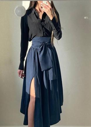 Длинная летняя женская юбка красивая нарядная с разрезом однотонная 5111mel3 фото