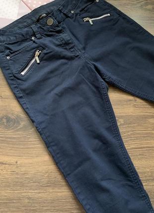 Темно синие классические брюки джинсы с замками скинни по фигуре размер xs s m george4 фото