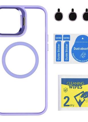 Чохол tpu+pc+metal stand case with magsafe and camera lenses для iphone 13 pro max колір purple