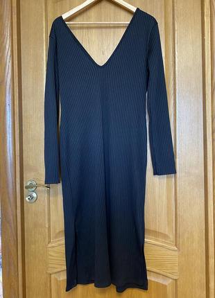 Чорне тонке модне плаття на фігурі в рубчик тягнеться 50-528 фото