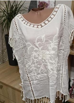 Натуральна жіноча біла блуза сопочка безрукавка