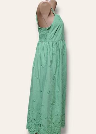 Зелена бавовняна сукня на бретельках3 фото