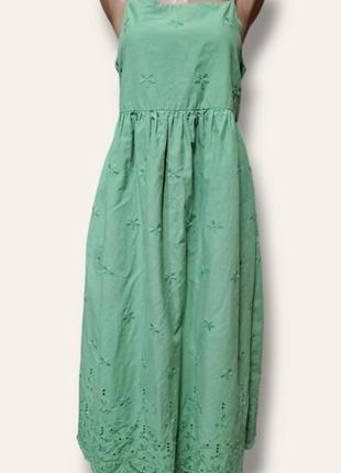 Зелена бавовняна сукня на бретельках4 фото