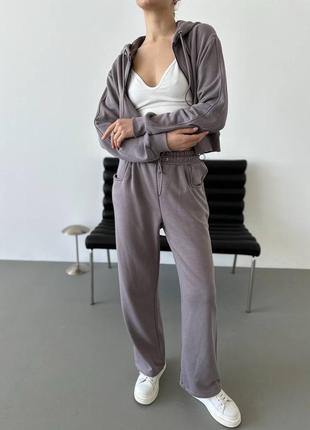 Качество😍 женский спортивный костюм петля стильный комплект зип худи на молнии и прямые брюки свободного кроя качественный