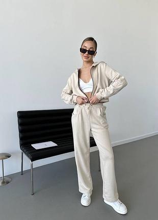 Качество😍 женский спортивный костюм петля стильный комплект зип худи на молнии и прямые брюки свободного кроя качественный