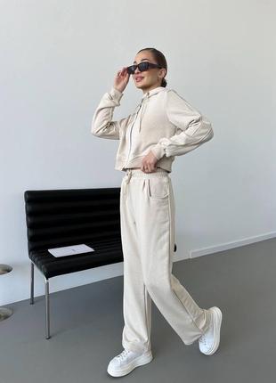 Качество😍 женский спортивный костюм петля стильный комплект зип худи на молнии и прямые брюки свободного кроя качественный5 фото