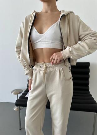 Качество😍 женский спортивный костюм петля стильный комплект зип худи на молнии и прямые брюки свободного кроя качественный6 фото