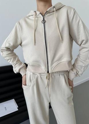 Качество😍 женский спортивный костюм петля стильный комплект зип худи на молнии и прямые брюки свободного кроя качественный7 фото