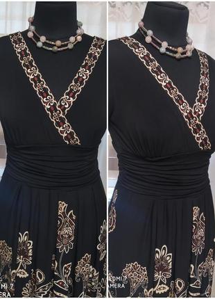💖👍 красивое чёрное платье с орнаментом в длине миди5 фото