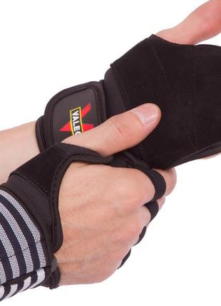 Перчатки атлетические для силовых упражнений и фитнеса с фиксатором запястья valeo ta-4419 l-xl черный-белый3 фото
