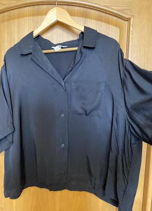 Чёрная тонкая шикарная блуза рубашка оверсайз вискоза 52-54 о7 фото