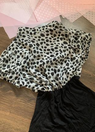 Черная с белым блуза блузка леопард леопардовый принт размер xs s m5 фото