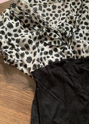 Черная с белым блуза блузка леопард леопардовый принт размер xs s m4 фото