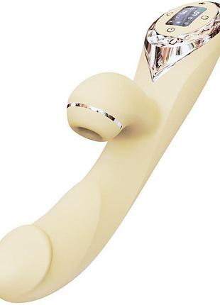 Вібратор з підігрівом та вакуумною стимуляцією клітора kistoy a-king pro yellow, з led-екраном