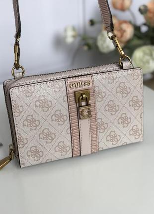 Сумка жіноча крос-боді guess оригінал ginevra mini girlfriend crossbody blush logo гесс пудрова2 фото